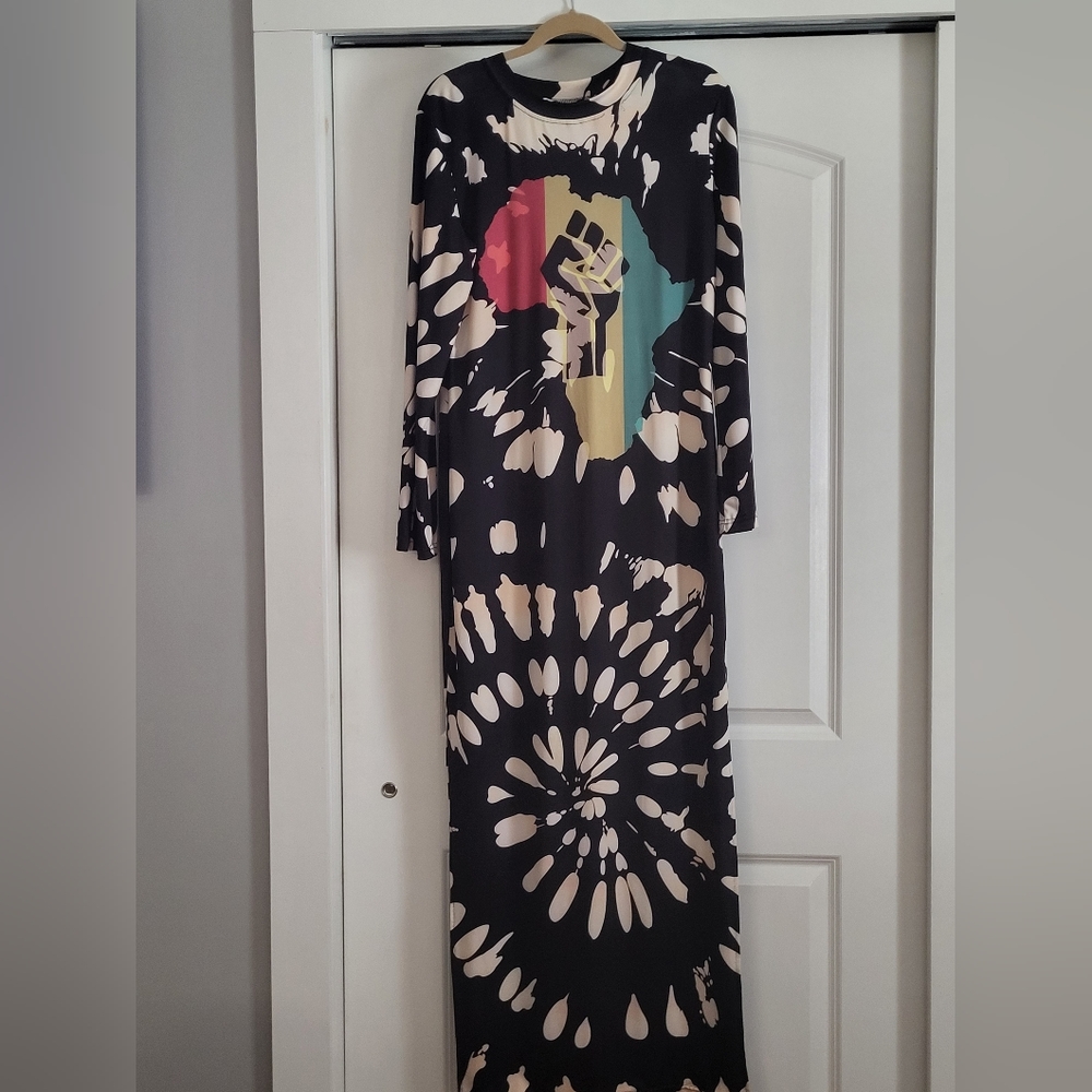 Black multi color maxi dress.